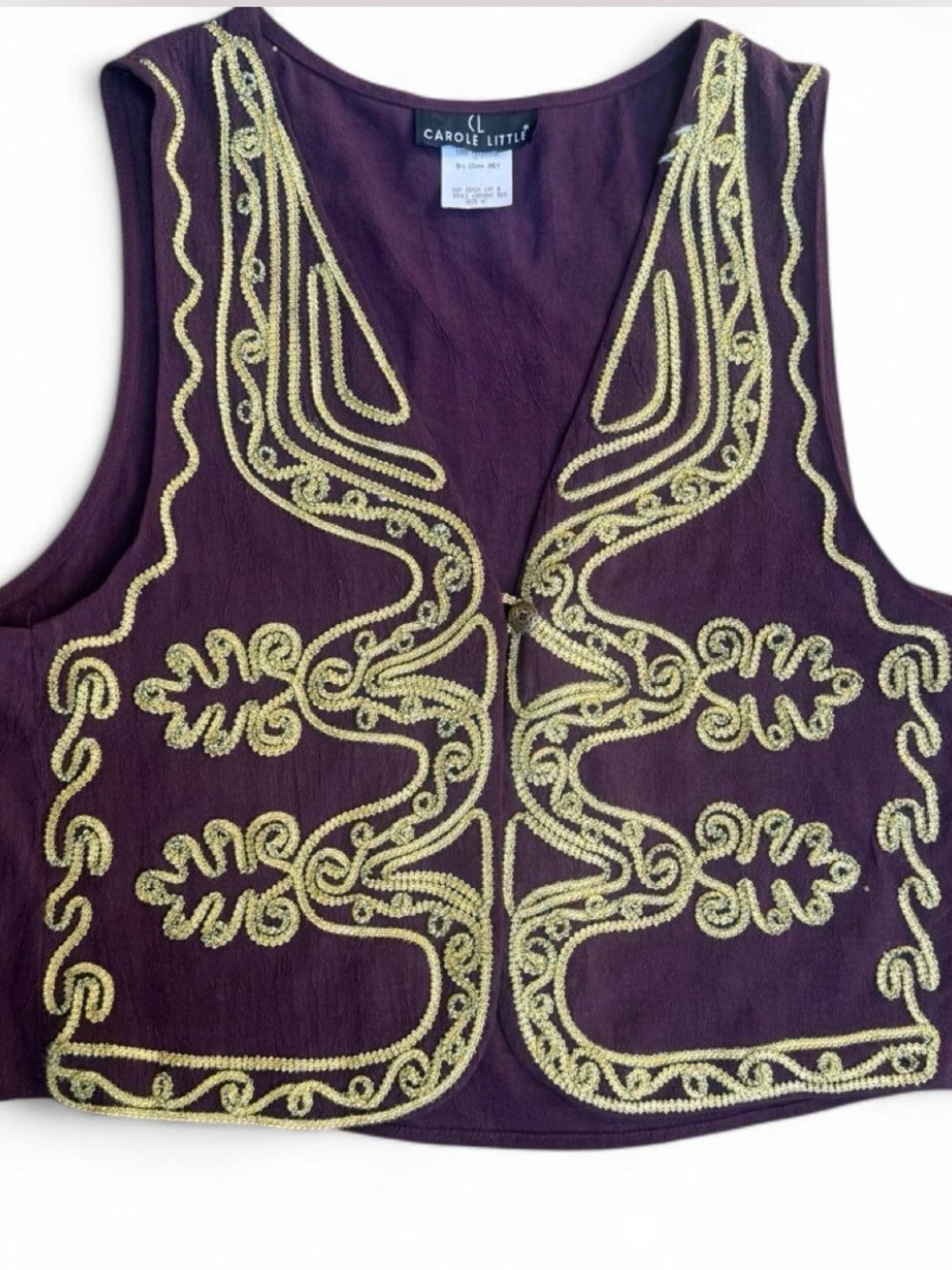 Carole Little Purple Embroidered Vest with gold embroidery